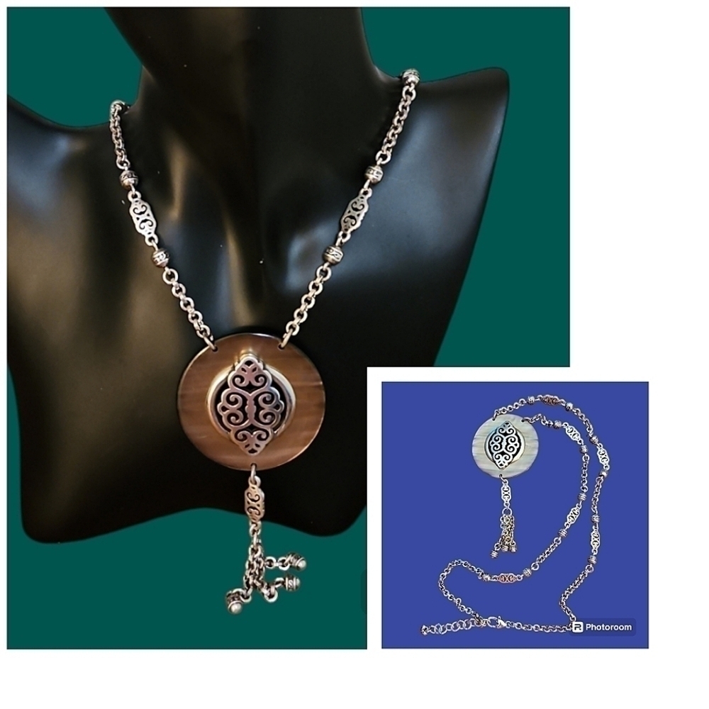 BRIGHTON Geneva Shell Scroll Tassel Pendant Sweater Chain Necklace